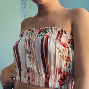 Flower design striped tube top